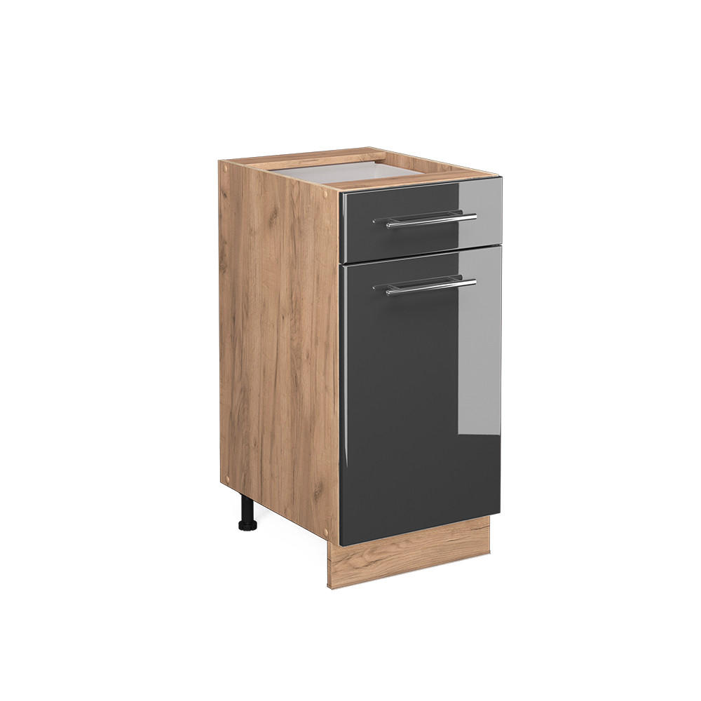 KÜCHENUNTERSCHRANK Fame-Line Anthrazit Hochglanz 40 cm ohne AP - Honigeiche/Schwarz Hochglanz, Holzwerkstoff (40/82/51.6cm) - Vicco
