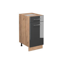 KÜCHENUNTERSCHRANK Fame-Line Anthrazit Hochglanz 40 cm ohne AP - Honigeiche/Schwarz Hochglanz, Holzwerkstoff (40/82/51.6cm) - Vicco