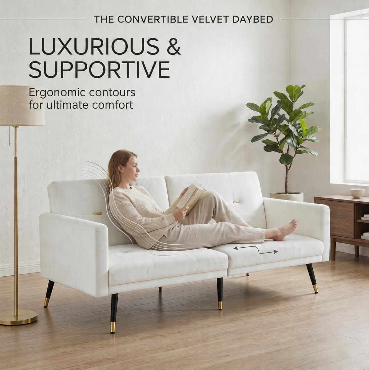 2-SITZER Schlafsofa aus Samt mit 5-fach verstellbaren Rückenlehnen Beige - Beige, Textil (89/70/164cm) - Modenvie