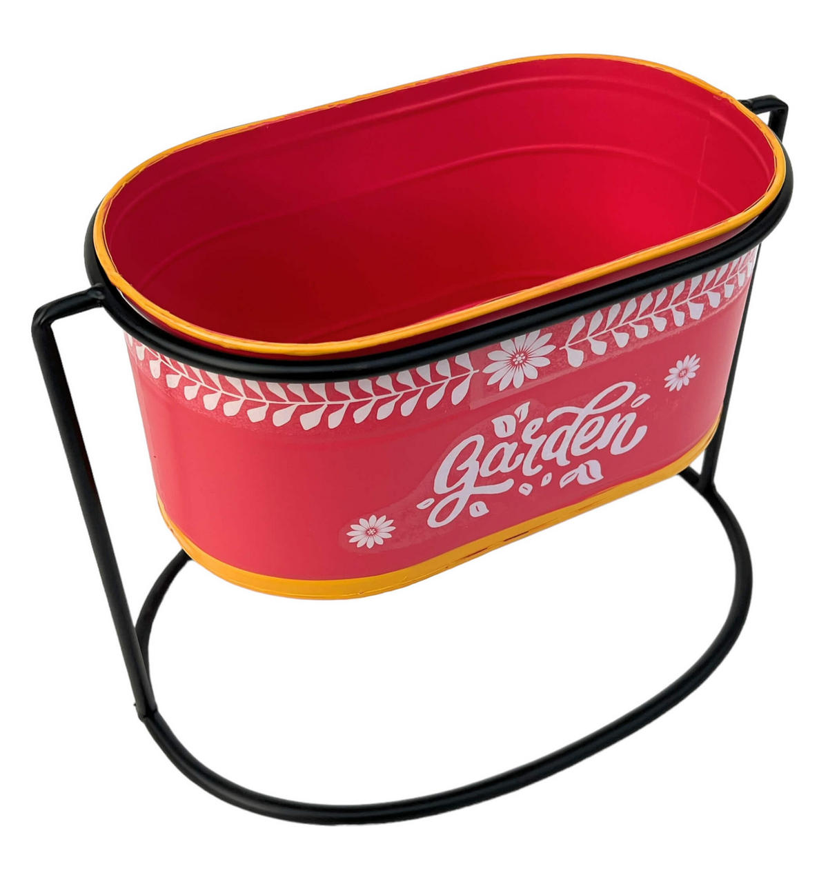 BLUMENHOCKER mit Topf Metall Stehend Rot Oval 24 cm - Rot, Metall (30/24/21cm) - DanDiBo