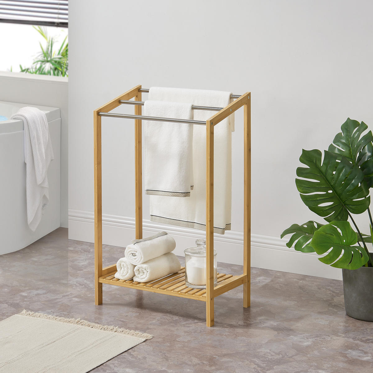 HANDTUCHSTÄNDER Kautokeino - Naturfarben, Holz (51/85/31cm) - [en.casa]