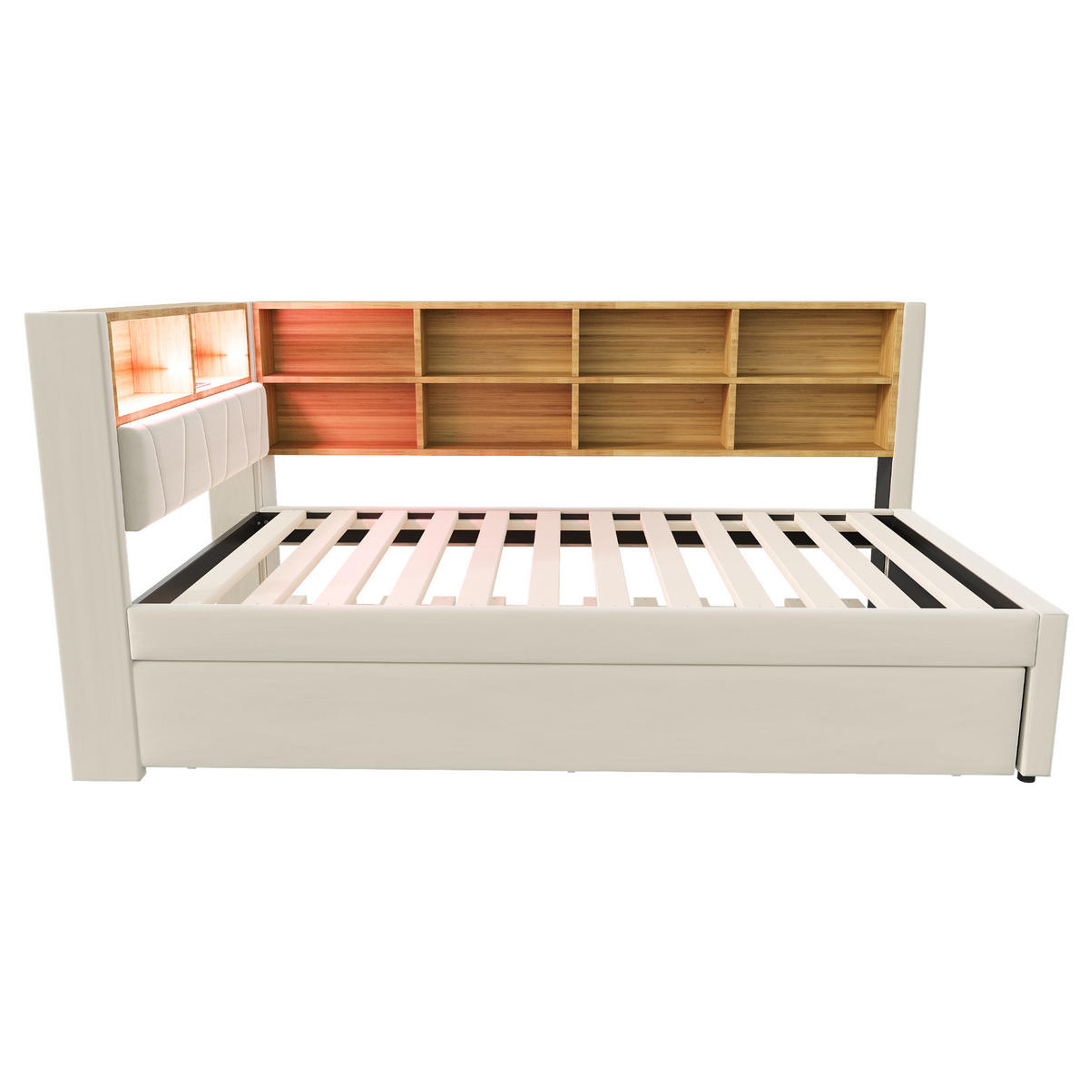 AUSZIEHBETT 90/200 cm in Beige mit LED-Beleuchtung und Stauraum - Beige, Textil (90/200cm) - Flora Grace
