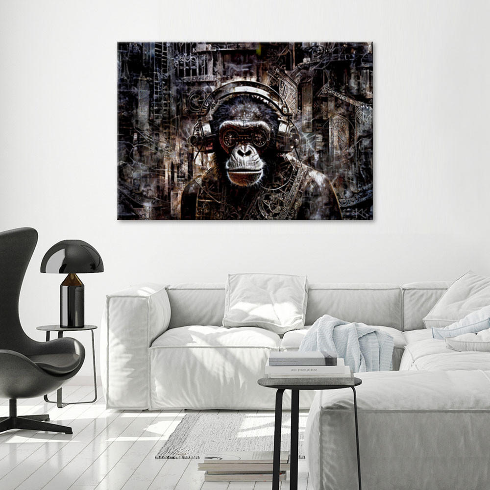 LEINWANDBILD Moderner Affe Abstraktion 100x70cm - Grau, Textil (100/70cm) - Feeby