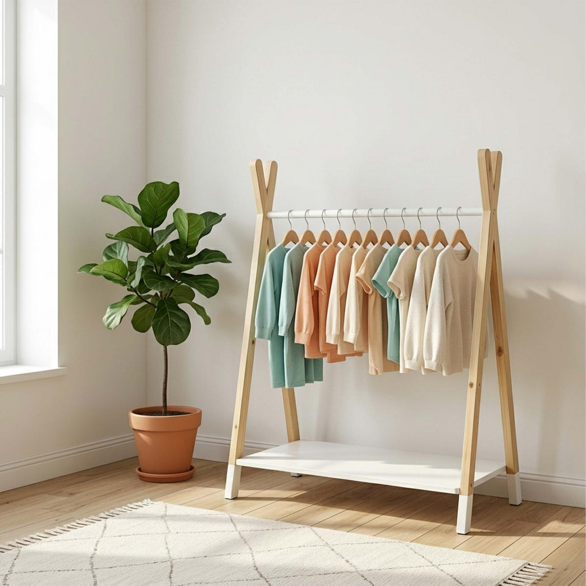STOJAN Prírodná biela na oblečenie pre deti borovicové drevo - biela, drevo/kompozitné drevo (80/100/40cm) - Relaxdays