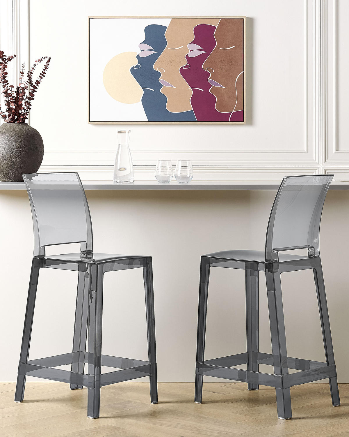 BARSTUHL 2er-Set Kunststoff transparent/schwarz Wellington - Transparent/Schwarz, Kunststoff (41/99/48cm) - Beliani