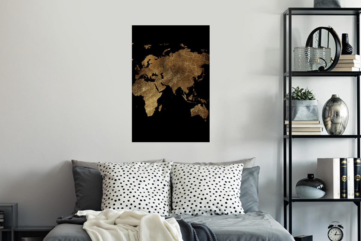 WANDTATTOO Weltkarte - Gold - Luxus - Erde - Schwarz 40x60 cm - Goldfarben, Kunststoff (40/60/0.1cm) - MuchoWow