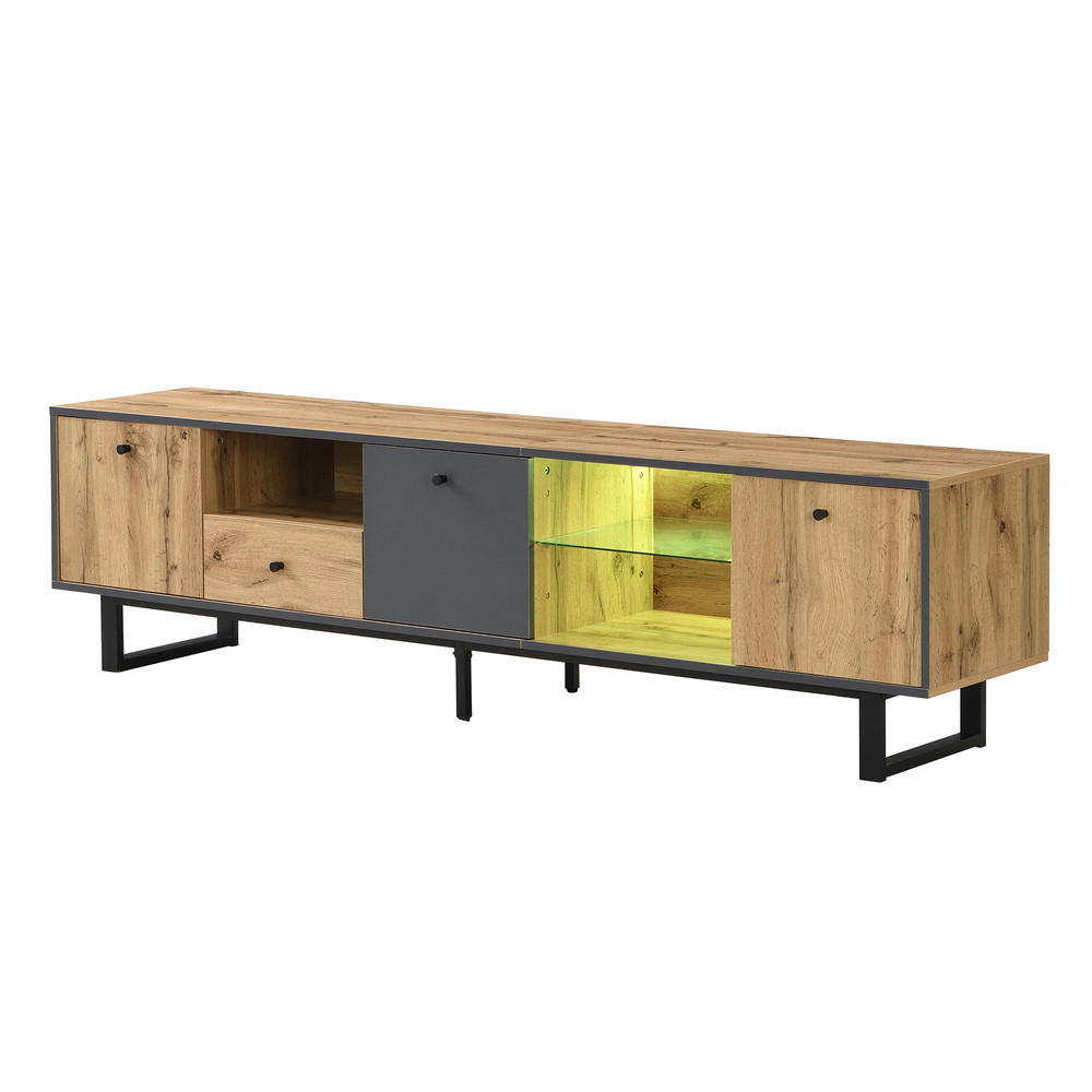 TV-SCHRANK Lowboard LED-Lichteffekt Glastrennwand Pufferscharnier Natur - Braun, Holz (50/18/94cm) - FLIEKS