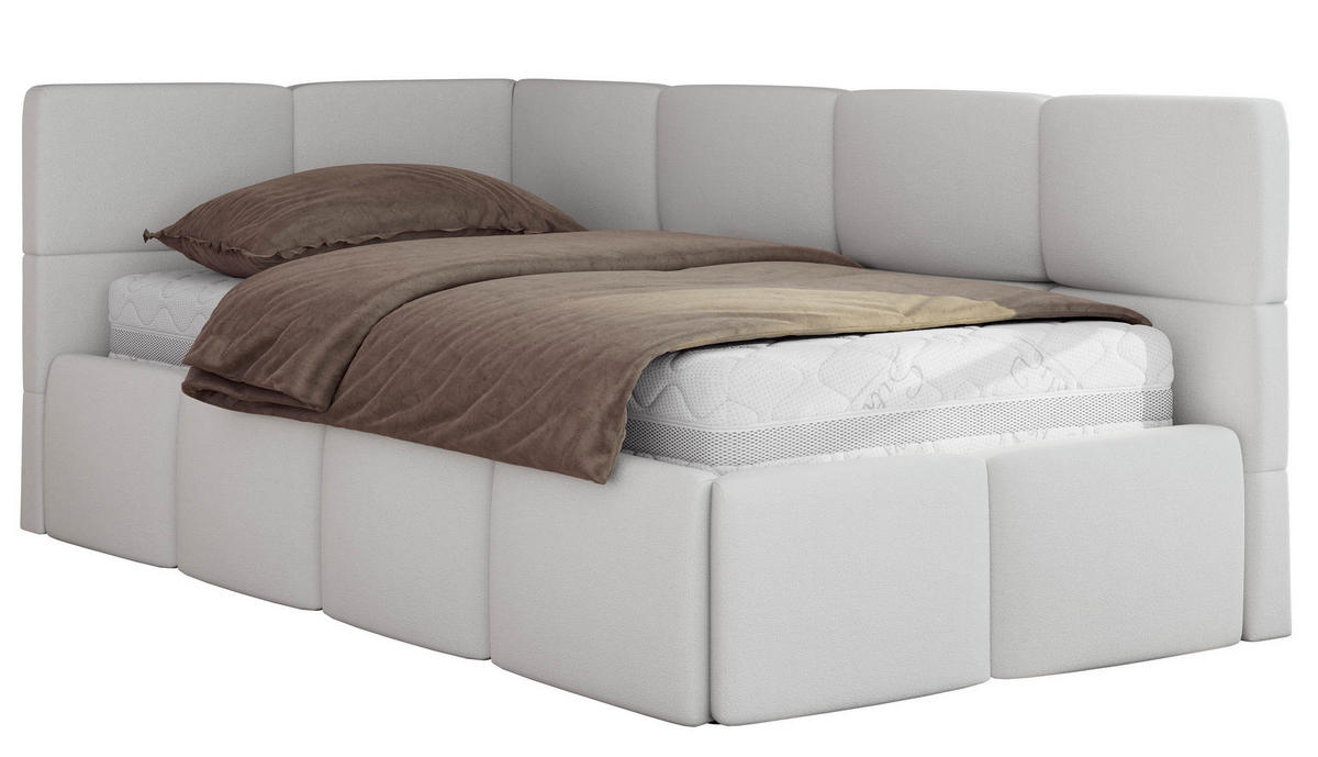 JUGENDBETT ARVO 90/200 - Weiß Kunstleder - ohne Matratze - Links Seite - Weiß, Textil (90/200cm) - MKS