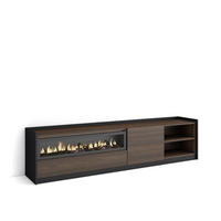 TV-SCHRANK, Dunkler Eiche und Schwarz, Elektrokamin, 207/37/50cm - Dunkelbraun, Holzwerkstoff (207/50/37cm) - Skraut Home