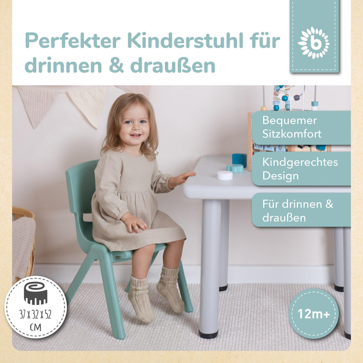KINDERSTUHL ab 1 jahr bis 80 kg belastbar stapelbar drinnen draußen gartenstuhl kinder-stuhl kinderzimmer klappstuhl - Grün, Kunststoff (34/51.5/36cm) - Bieco Spielwaren