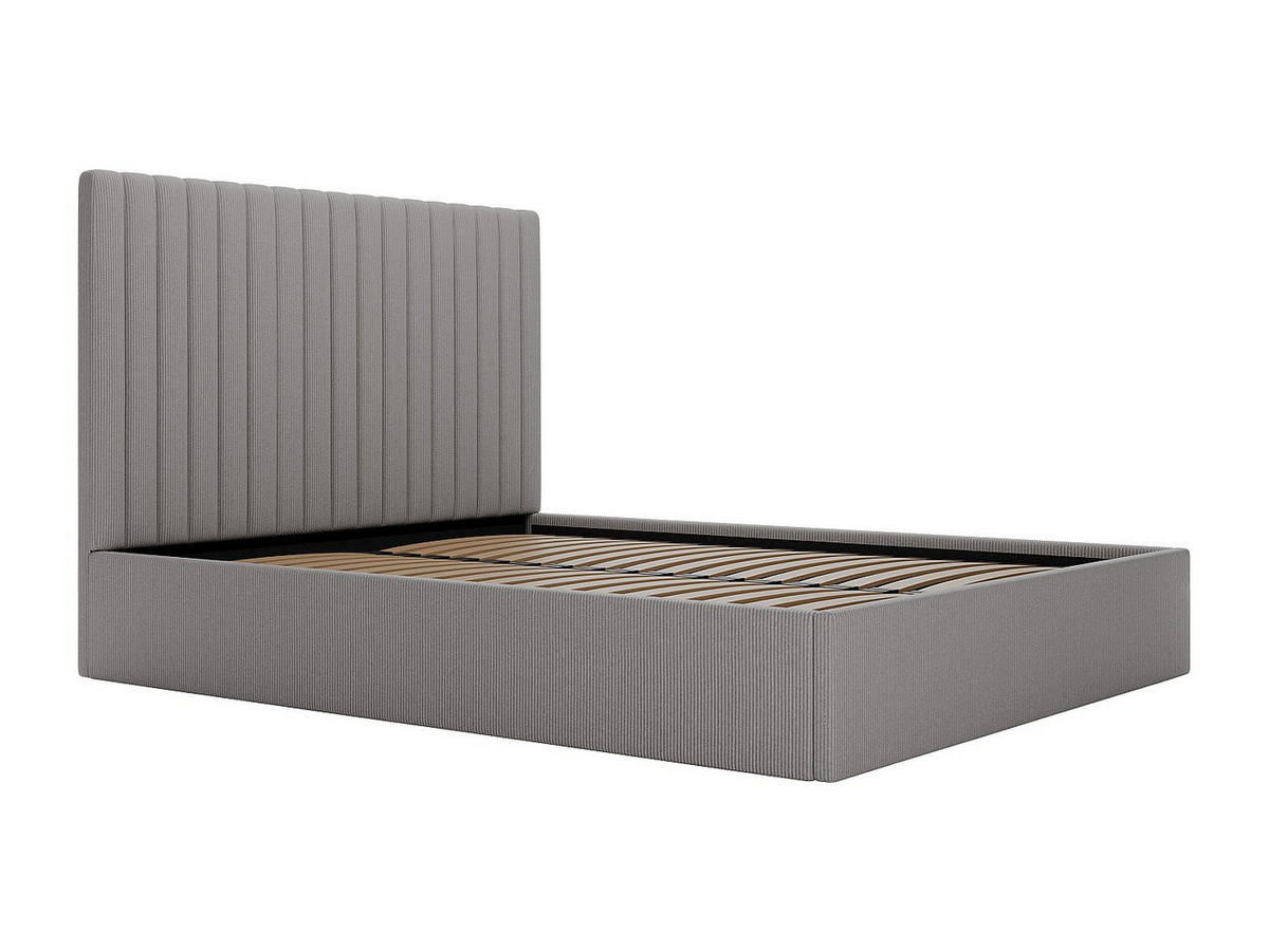 BETT mit Bettkasten - 2 Personen - Samt - Grau - Grau, Textil (160/200cm) - Vente-Unique