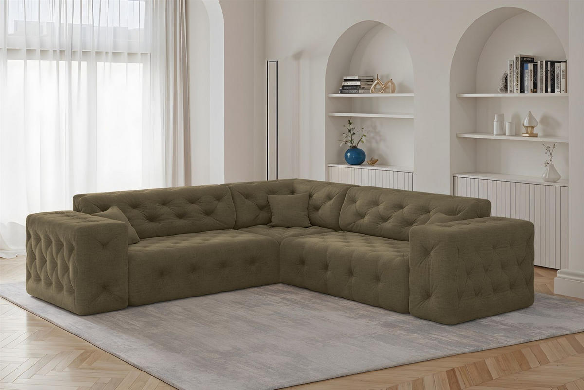 ECKSOFA Chantal In Moly - Grün, Holzwerkstoff/Textil (246/246cm) - Fun Möbel
