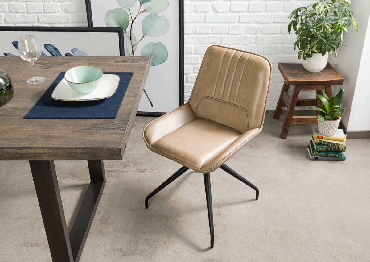 STUHL Echtleder 49 x 56 x 83 cm beige IRON LABEL #610 - Beige, Leder (49/83/56cm) - Massivmoebel24