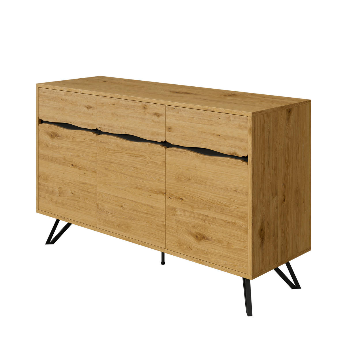 SIDEBOARD aus Spanplatte 140x40x75,5 cm Holzfarbe/Schwarz mit 3 Türen und Metallbeinen - Naturfarben, Holzwerkstoff (140/75.5/40cm) - IVMEU
