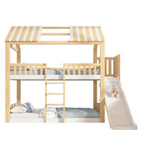 ETAGENBETT 90/200 cm & 90/200 cm in Weiß & Natur Kinderbett mit Regal und Rutsche im Hausbett-Design - Weiß/Naturfarben, Holzwerkstoff (90/200cm) - STILVORA