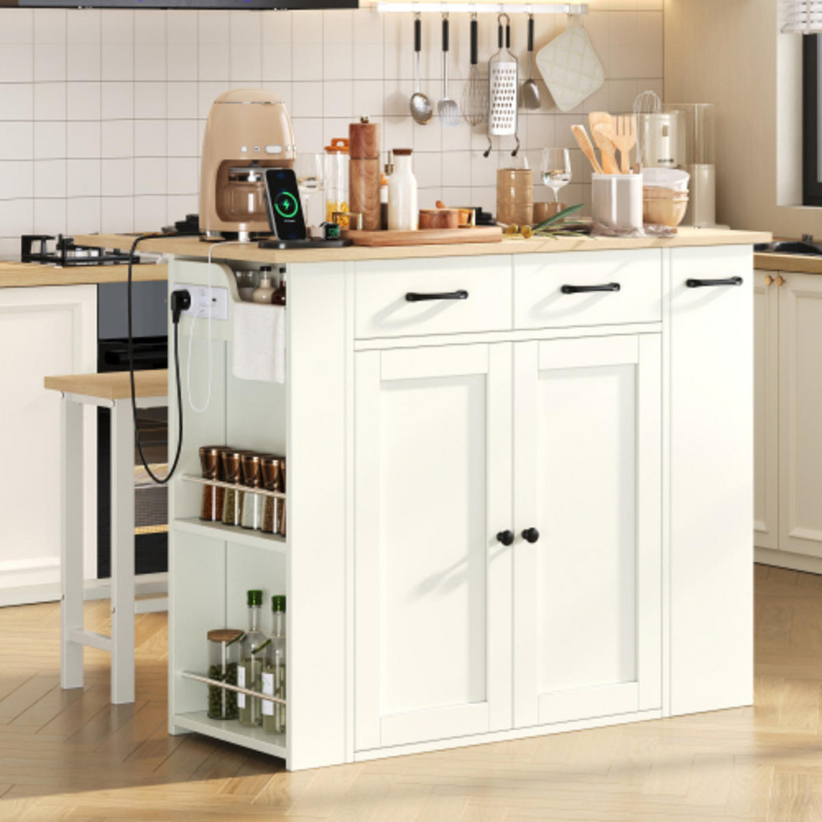 KÜCHENINSEL mit klappbarer Arbeitsplatte weiß 120×45-75×96 cm aus Spanplatte - Weiß, Holzwerkstoff (120/96/75cm) - Luhomfu
