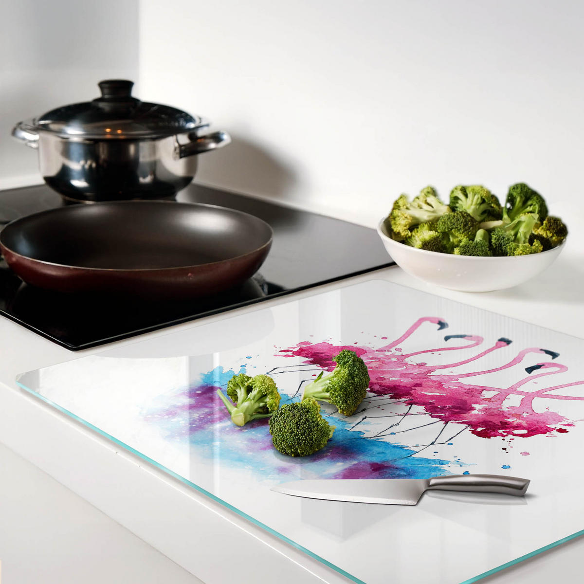 GLASPLATTE 60x52 cm Flamingos - Pink, Glas (60/0.4/52cm) - TULUP