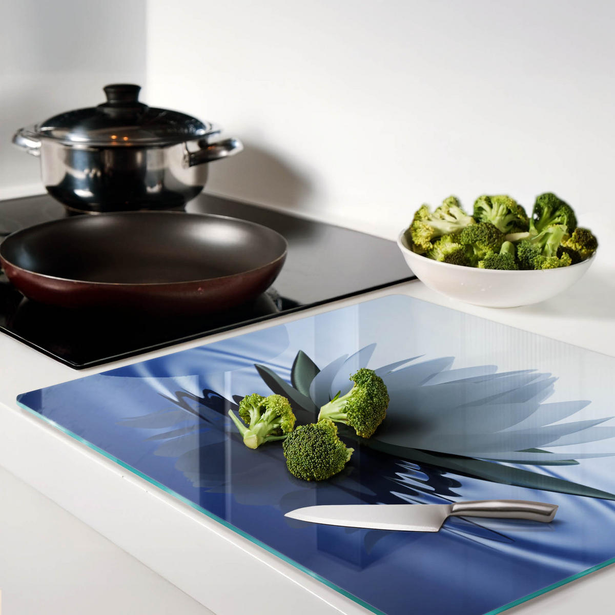 GLASPLATTE 60x52 cm Seerose - Blau, Glas (60/0.4/52cm) - TULUP
