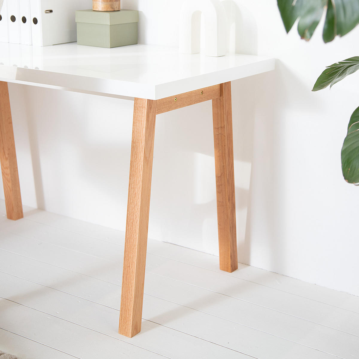 ECKSCHREIBTISCH - Hochglanz Weiß / Eiche - Eichefarben/Weiß, Holzwerkstoff (170/170/74cm) - home24