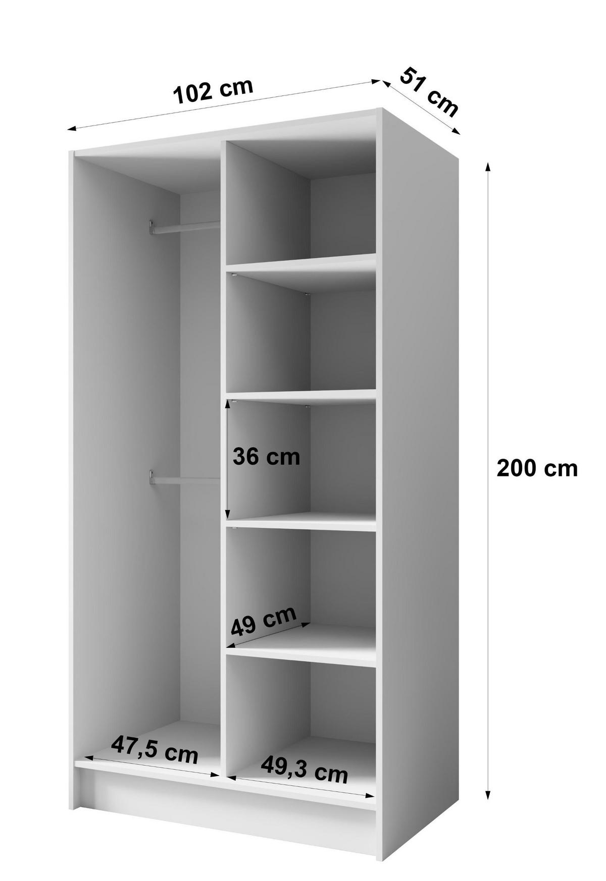 SCHRANK Schwarz LUSO Mit Spiegel Und Schwarzen Griffen 100 g - Schwarz, Holzwerkstoff (102/200/51cm) - Sepro Meble