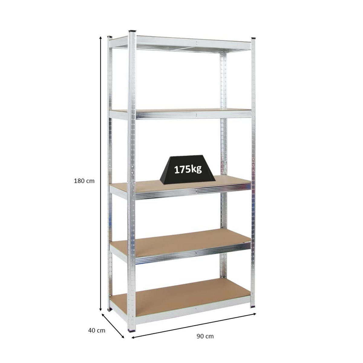 SCHWERLASTREGAL Ragnar 180x90x40 cm Fachlast 175 kg Verzinkt - Silberfarben, Metall (90/180/40cm) - PROREGAL