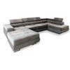 WOHNLANDSCHAFT CASONE R-S Grau Velours-Stoff mit Schlaffunktion - Grau, Holz (345/90/202cm) - MASSENO