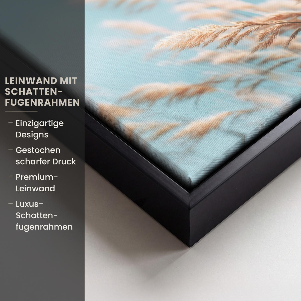 LEINWAND Bilder mit Rahmen - Ziergras - Wind - Hellbraun - 20x20 - Hellblau, Textil (20/20cm) - MuchoWow