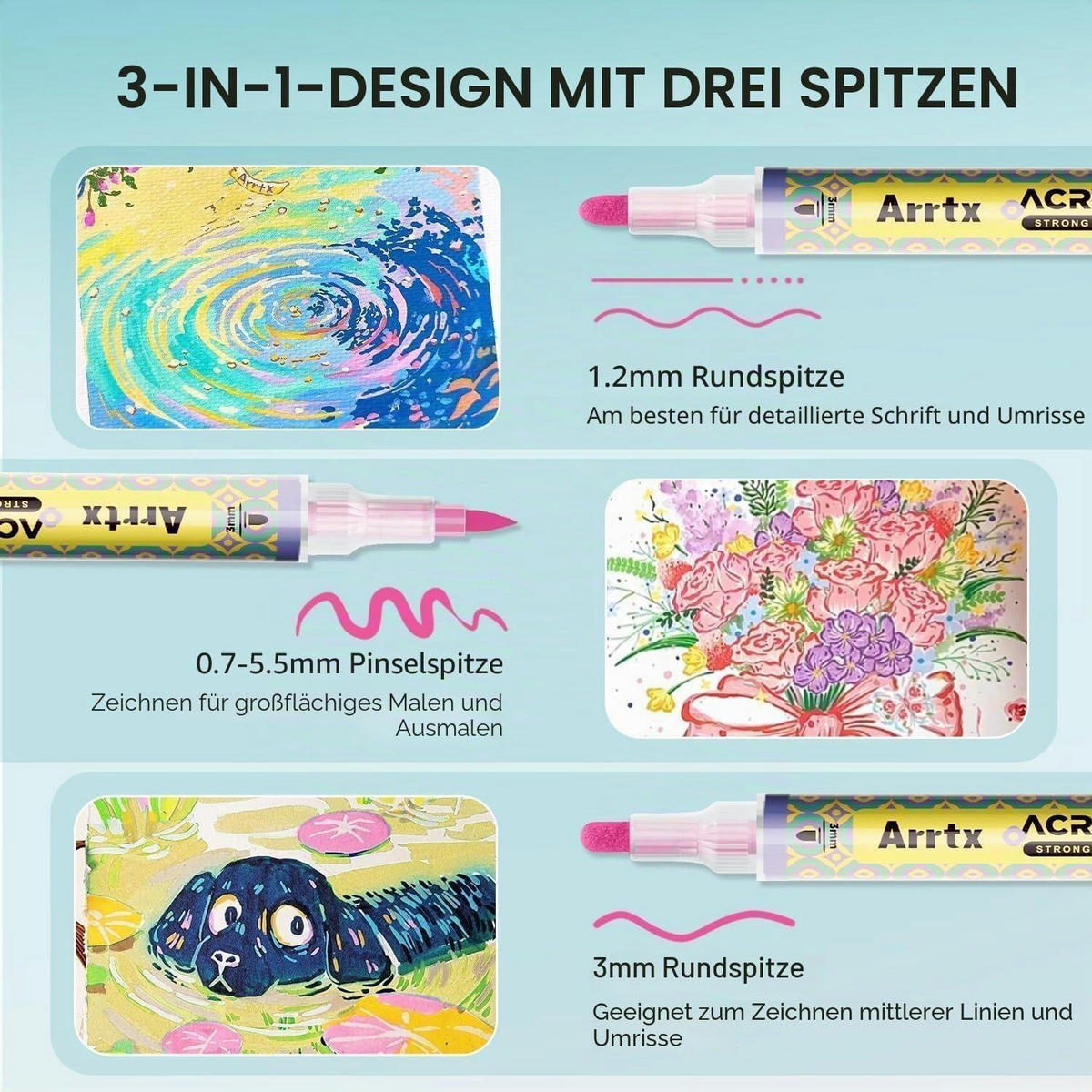 ACRYLFARBEN-STIFTE Set 72 Farben mit Ersatzspitzen - Multicolor, Kunststoff (1/1/13.2cm)