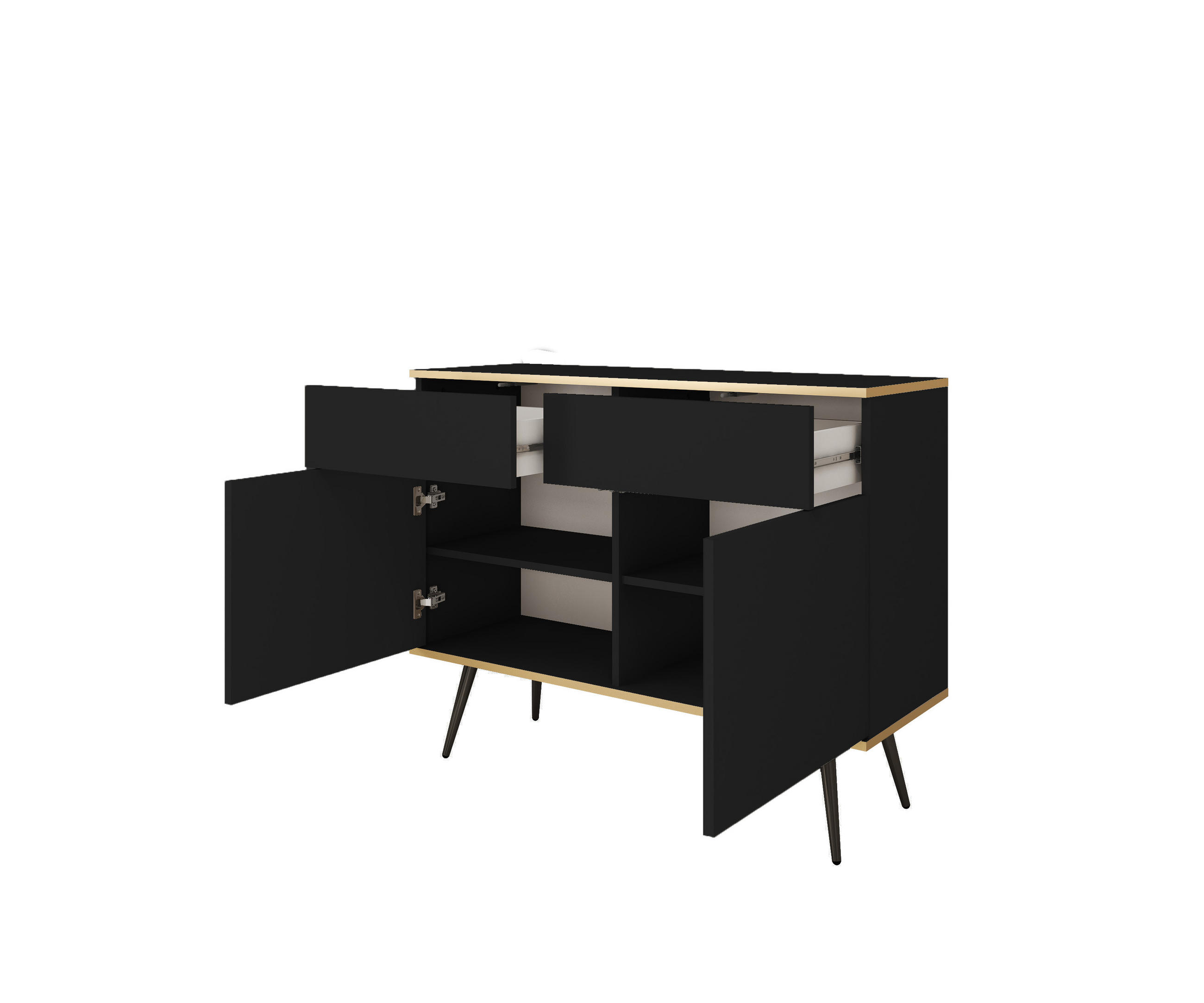 KOMMODE KSZ-107 - KSZ-107, Hochglanz, Schubladen Push-to-Open 107x39x85 cm Schwarz/Schwarz - Schwarz, Holzwerkstoff/Kunststoff (107/85/39cm) - DomoHome