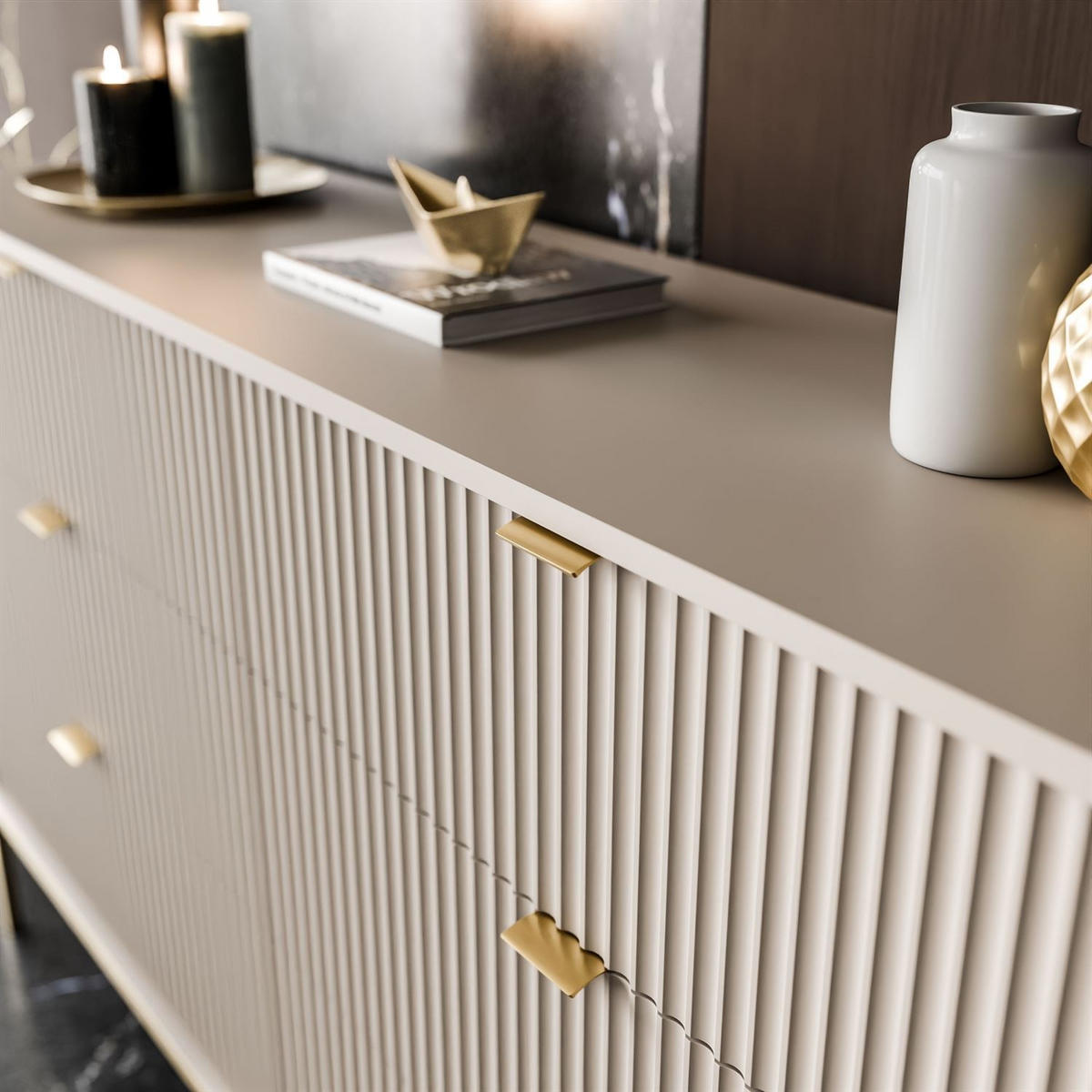 KOMMODE CORTADO GOLD KS154 MIT SCHUBLADEN KASCHMIR - Beige, Holzwerkstoff (154/91/39cm) - Lookway