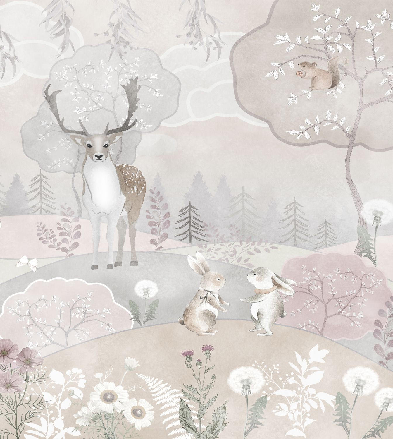 FOTOTAPETE Waldtiere 250 x 279 cm - Pink, Papier (250/279cm) - Sanders & Sanders