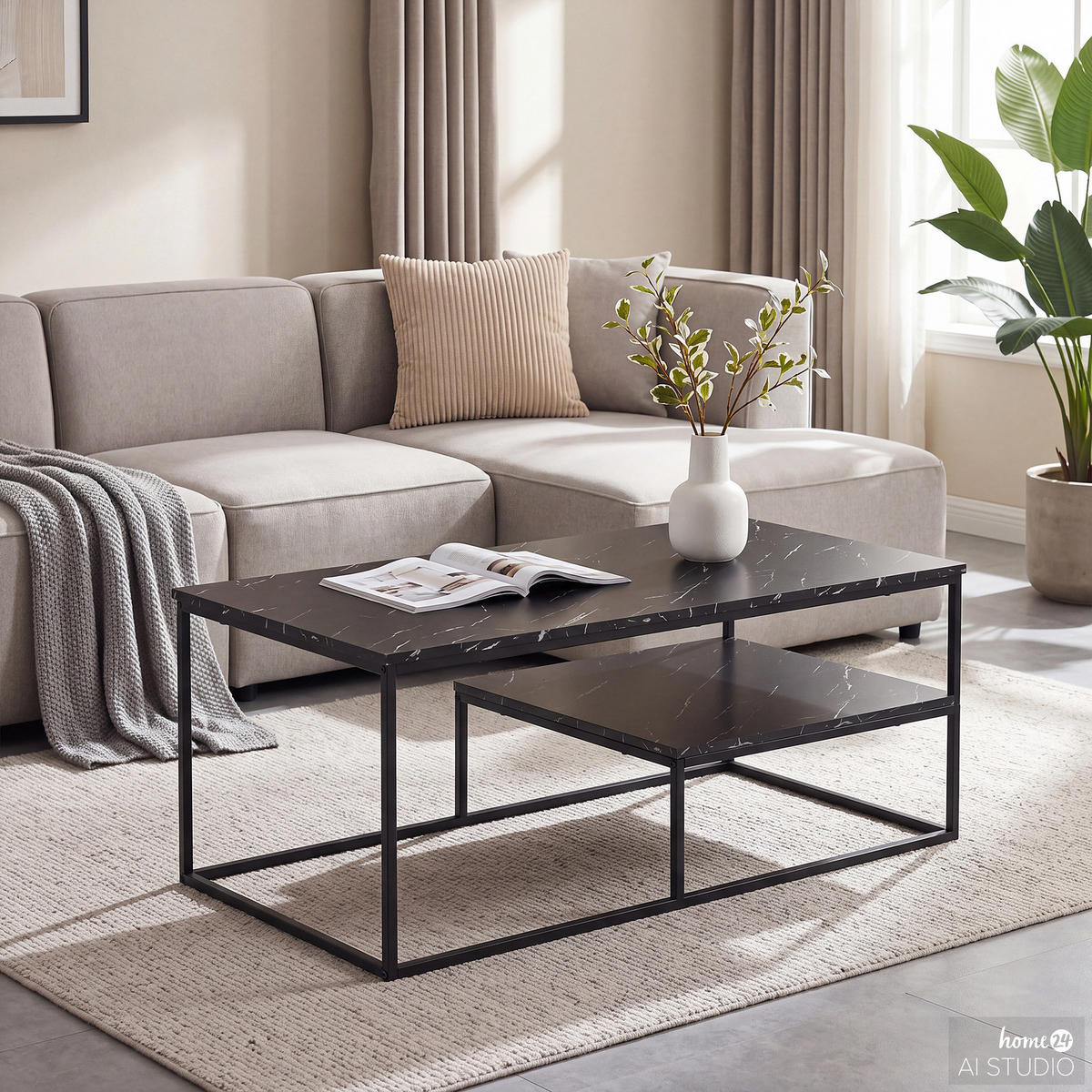 COUCHTISCH - Schwarz, Holzwerkstoff/Metall (60/110/45cm) - home24