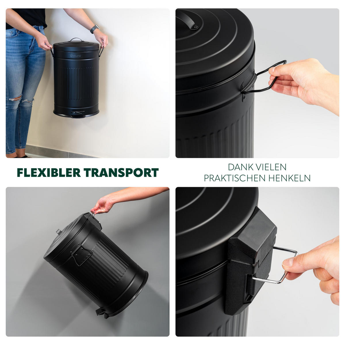 ABFALLEIMER Treteimer VINTAGE, 20 Liter, aus Metall, schwarz - Schwarz, Metall (30.5/47.5/38cm) - eluno