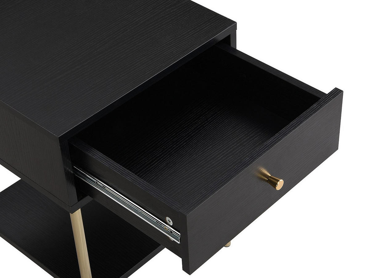 NACHTTISCH mit 1 Schublade - MDF & Metall - Schwarz & Goldfarben - MILAVIA - Schwarz, Holz (40/55/40cm) - Pascal Morabito