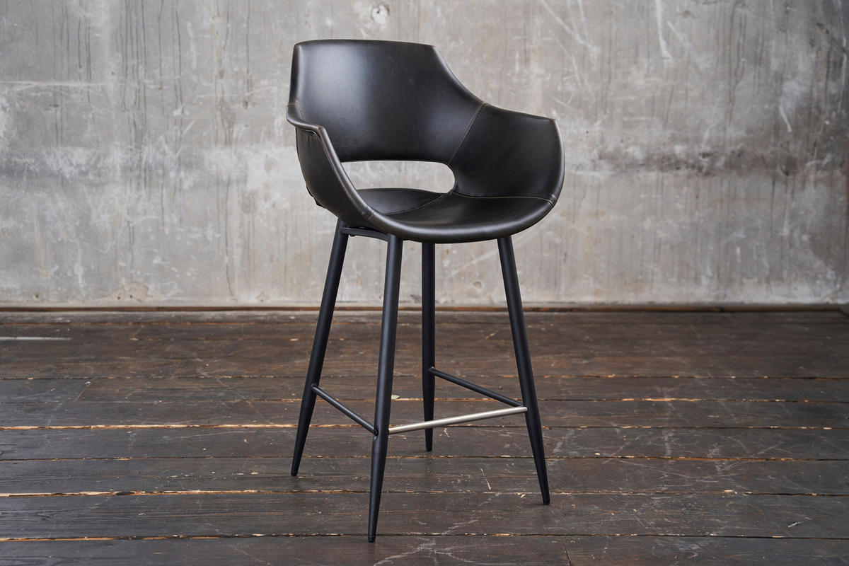 BARHOCKER ZAJA Schwarz Kunstleder - Schwarz, Leder (57/114/59cm) - KAWOLA