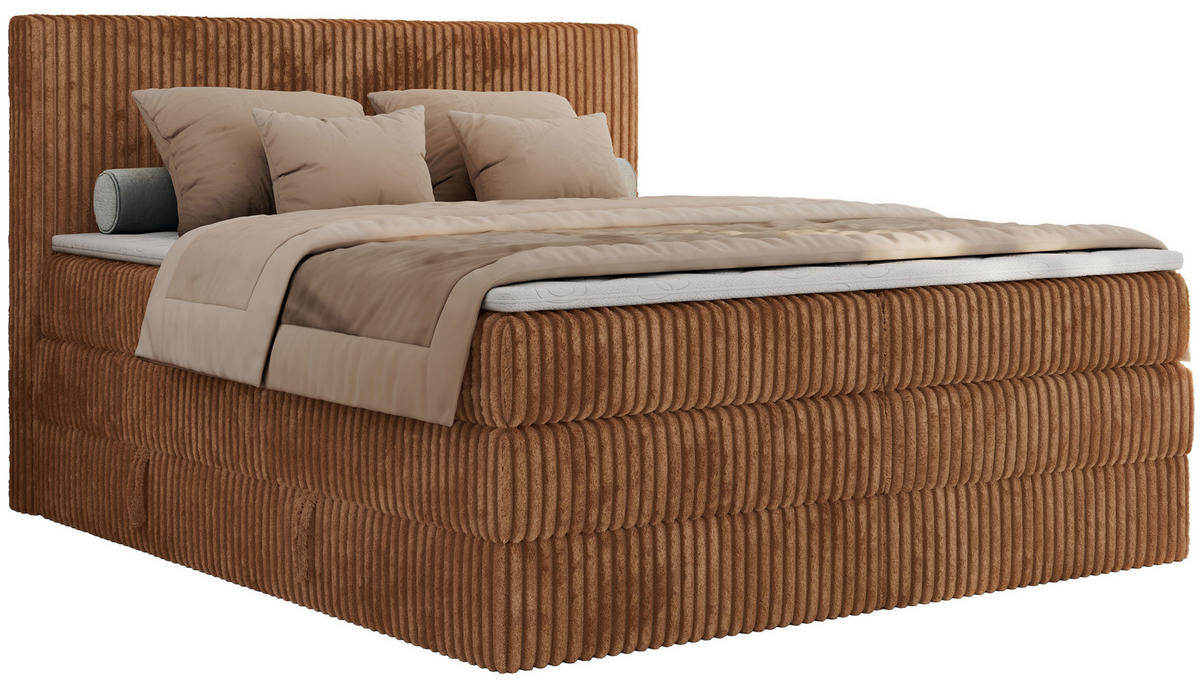 BOXSPRINGBETT TILIANO KING - 140/200 - Orange Cord - H3 - Orange, Holz/Textil (140/200cm) - MKS