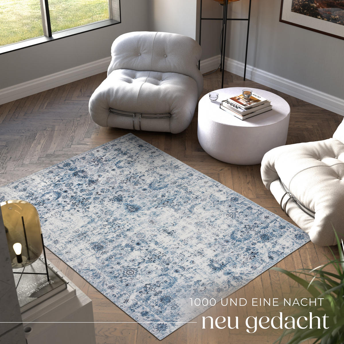 TEPPICH Vintage Design Amara,rutschfeste Unterseite,blau - Blau, Kunststoff (160/230cm) - tectake