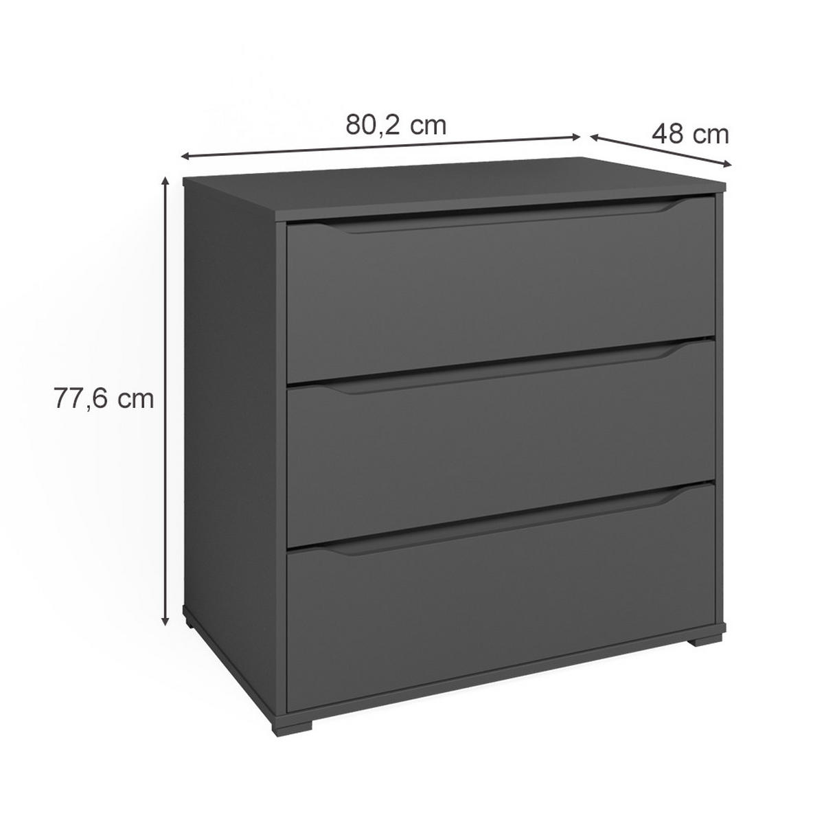 KOMMODE Ruben Anthrazit 80 x 77.6 cm mit 3 Schubladen - Anthrazit, Holzwerkstoff (48/77.6/80cm) - Vicco