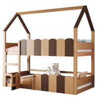 ETAGENBETT aus Holz 90x200 cm Naturholz mit Hausdesign, Sicherheitsgeländern und Lattenrost - Naturfarben, Holz (90/200cm) - Modfu