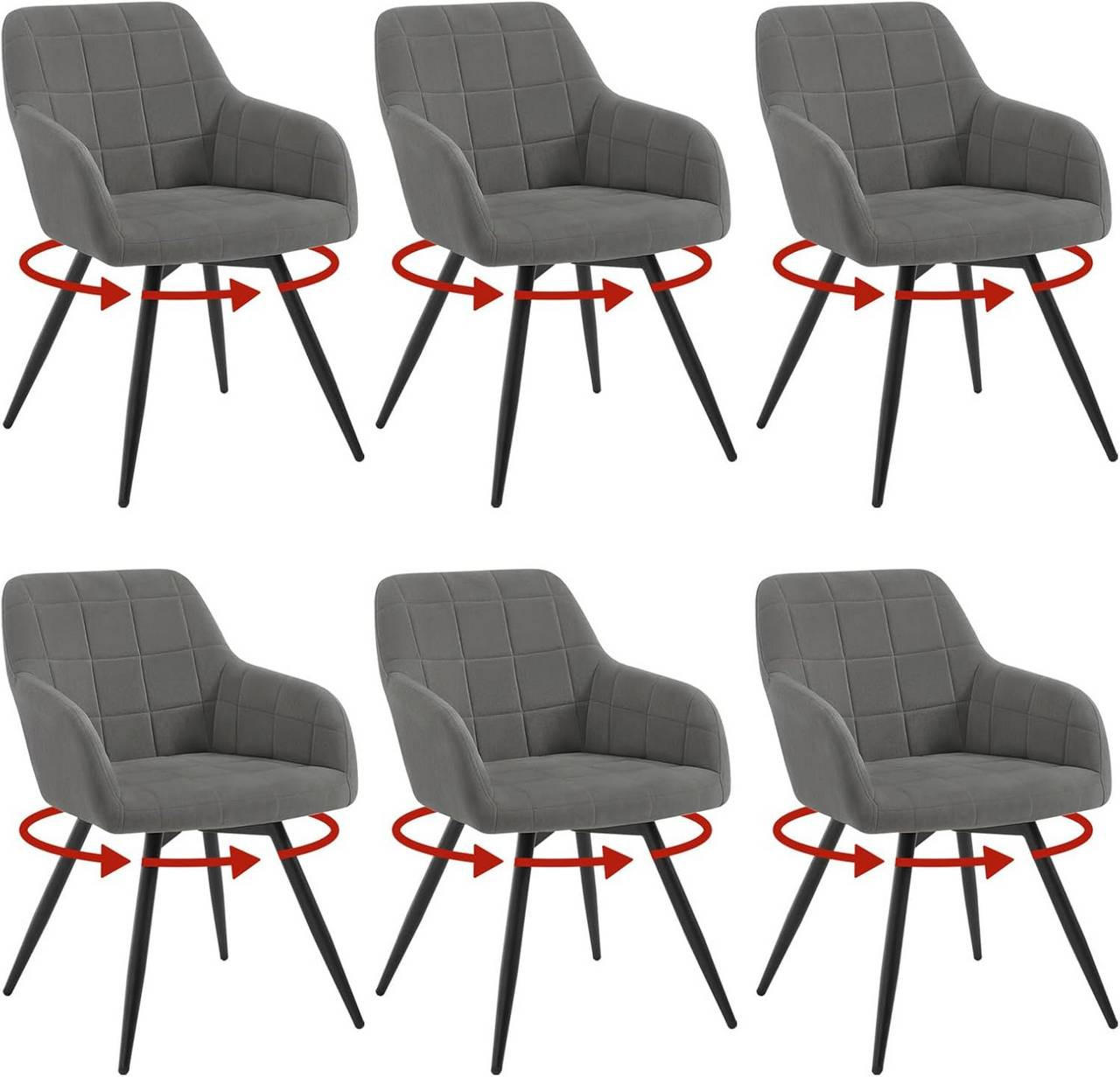 ESSZIMMERSTUHL 6er Set, drehbar, Samt, Dunkelgrau - Dunkelgrau/Schwarz, Textil/Metall (57/78/63cm) - Woltu
