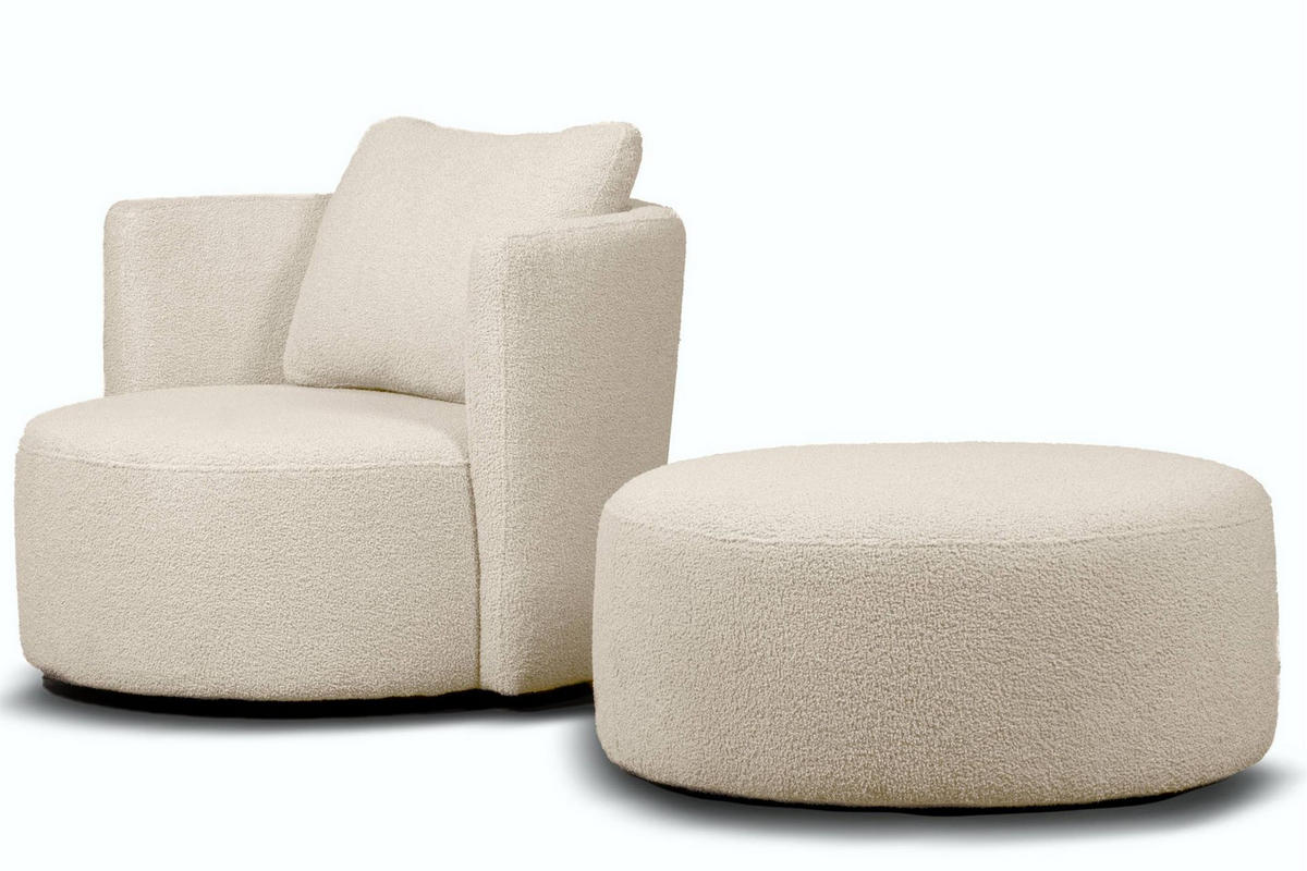 DREHSESSEL RAGGI 360° Drehfunktion mit inklusive dekorativem Kissen, hellbeige - Ecru/Beige, Textil (92/75/94cm) - KONSIMO®