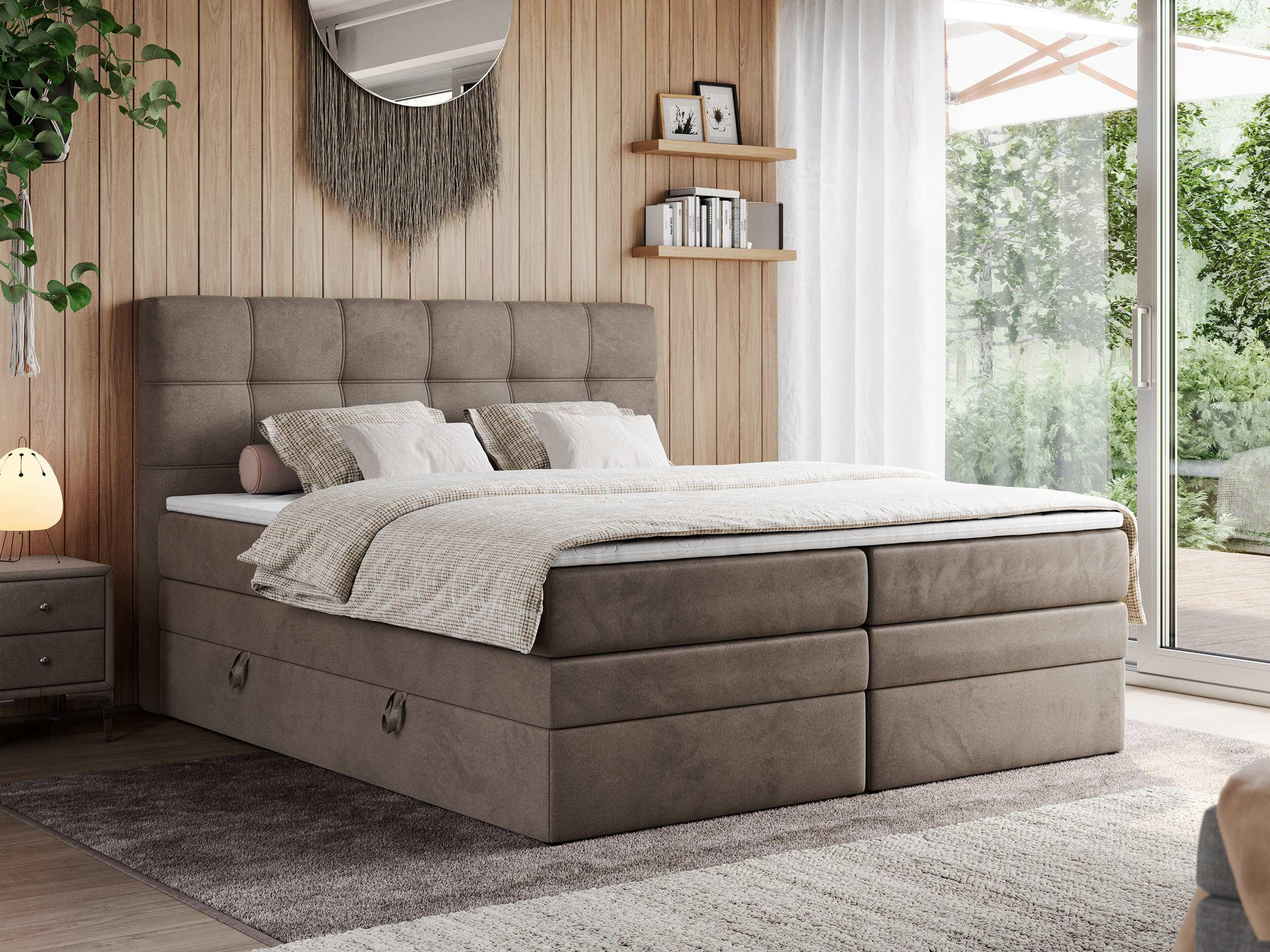 BOXSPRINGBETT ERNI KING 120/200 Braun Velvet - H3 - Braun, Holz/Textil (120/200cm) - MKS