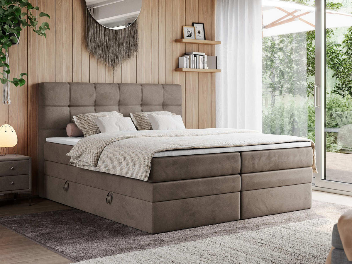 BOXSPRINGBETT ERNI KING 160/200 Braun Velvet - H3 - Braun, Holz/Textil (160/200cm) - MKS