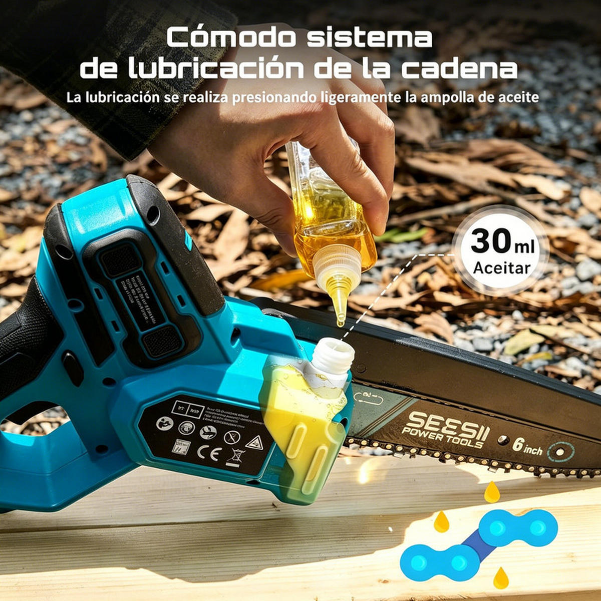 AKKU Kettensäge 6″ & 8″ – Bürstenlos, 1000 W, Holz & Garten, Makita 18 V kompatibel - Blau, Metall (15.5/5/5cm) - Coonoor
