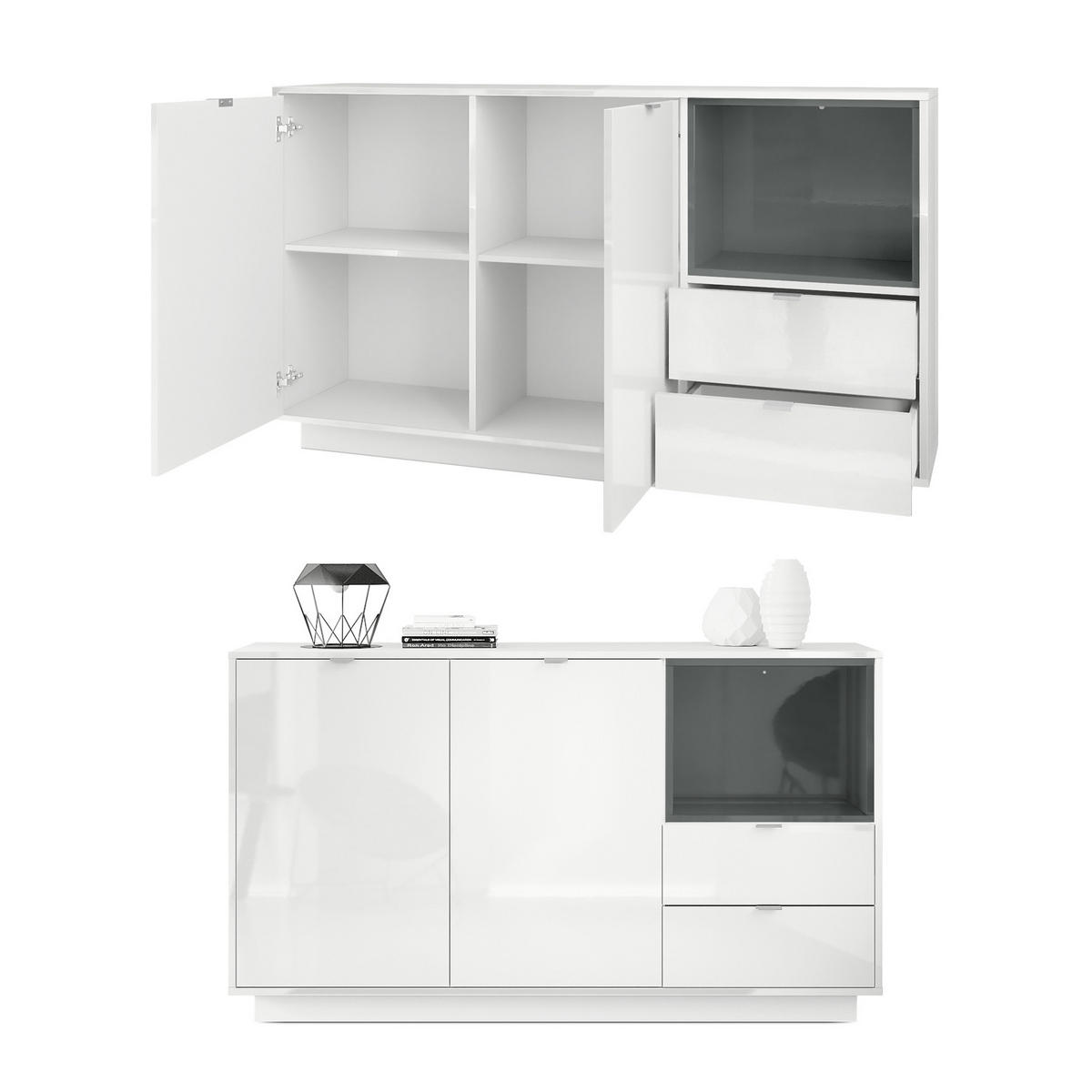 SIDEBOARD Metro Einsatz in Beton Oxid Optik - Hellgrau, Holzwerkstoff (153/88/38cm) - Vladon