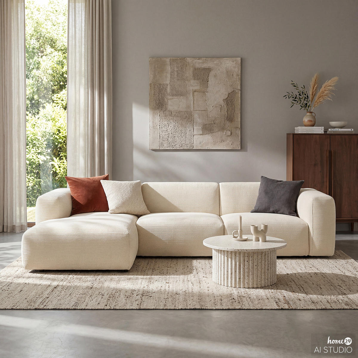 3-SITZER ECKSOFA mit Longchair - Beige/Schwarz, Kunststoff/Textil (284/173cm) - home24