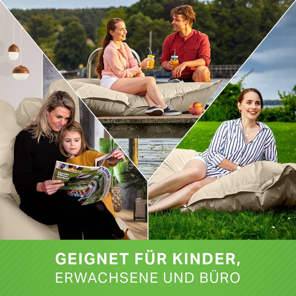 Thumbnail - Green Bean Riesen-Sitzsack, Beige, Textil, Füllung: Styroporkugeln, Rechteckig, 120x25x160 cm, Hergestellt in Deutschlan...