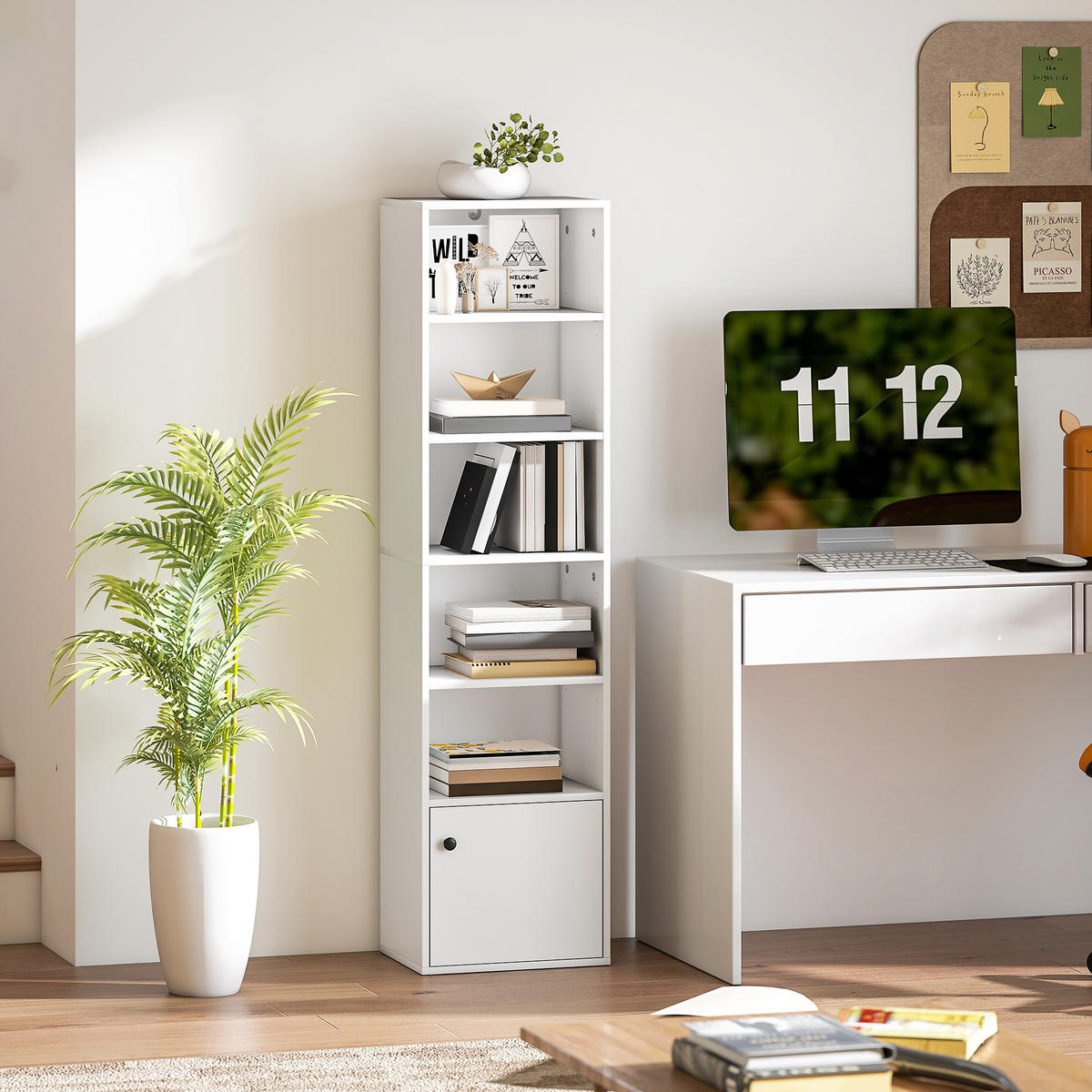 REGAL DE-15549 40/30/156 cm, 3 verstellbare Böden + Schrank Weiß - Weiß, Holzwerkstoff (40/156/30cm) - ComfortXL