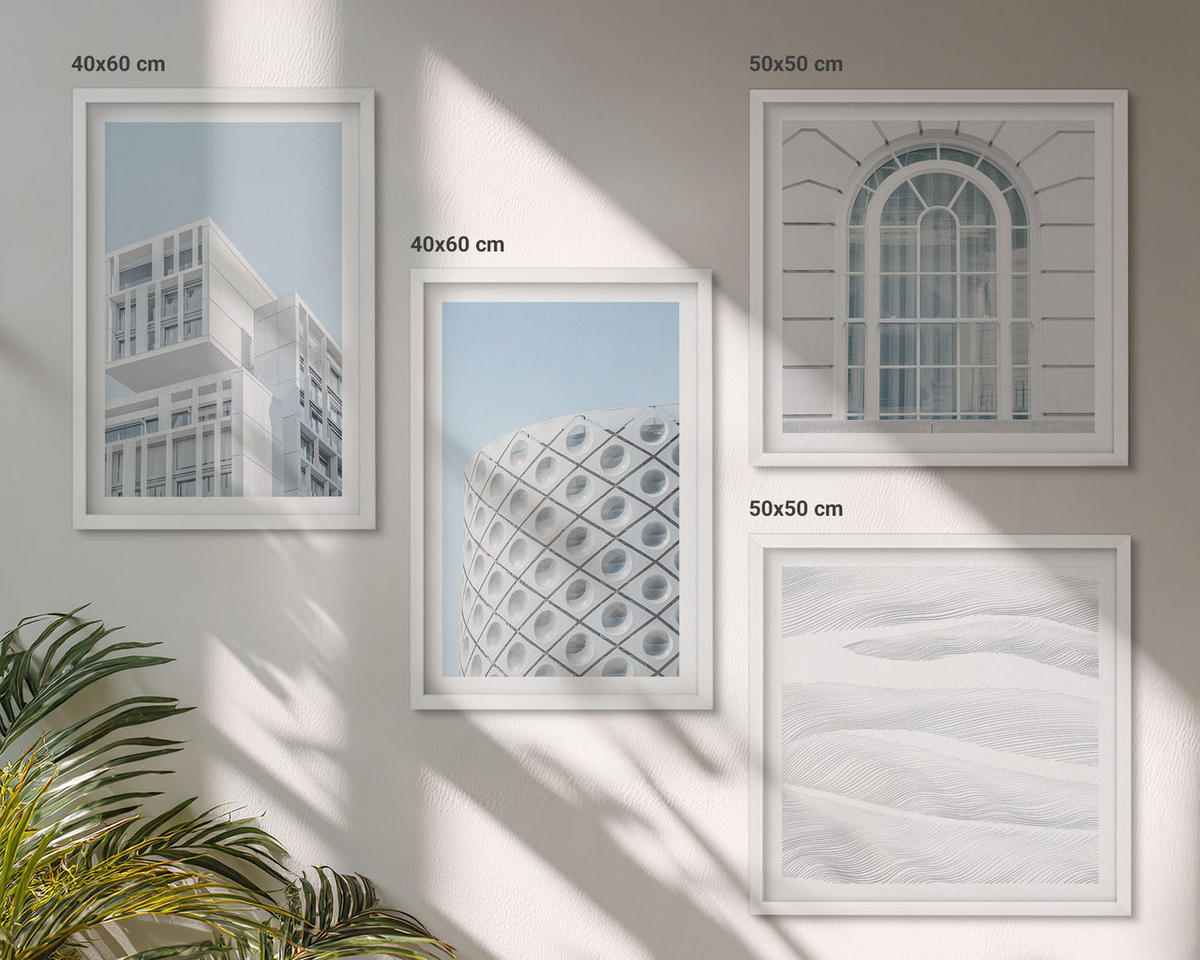 BILDER SET 4er Set - 50x50 cm & 40x60 cm Weißer Rahmen - Moderne Architekturgeometrie - Weiß, Kunststoff (50/50cm) - TULUP