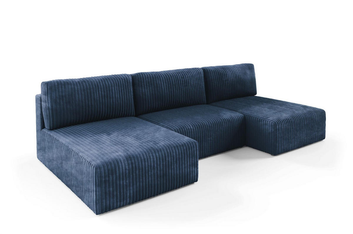 WOHNLANDSCHAFT Natalia - Dunkelblau, Holzwerkstoff/Textil (304/85/149cm) - Fun Möbel